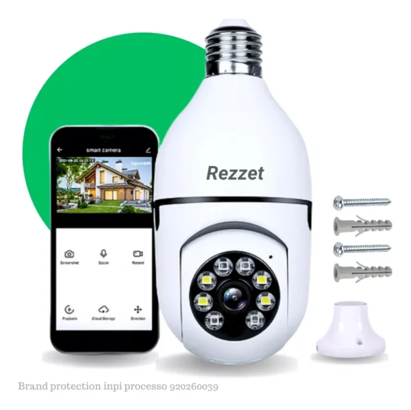 Câmera de Segurança Rezzet - Lâmpada IP Wi-Fi com Visão Noturna Interna e Externa