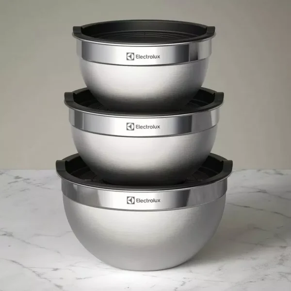 Conjunto com 3 Bowls Tigelas Inox e Tampa Plástica Electrolux