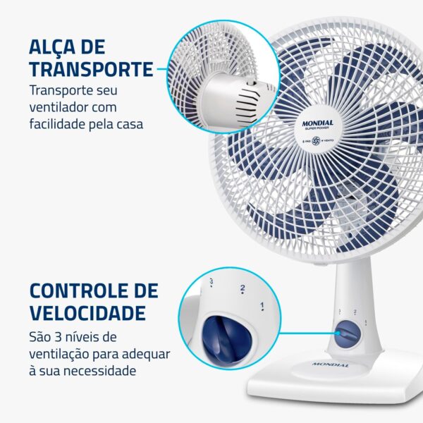 Ventilador de Mesa MONDIAL 127V, 30cm, 6 pás, Super Power - VSP-30-W - Image 6
