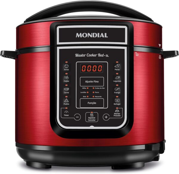 Panela de Pressão Elétrica Digital 5L, Mondial, Vermelho/Inox, 900W, 220V - PE-39