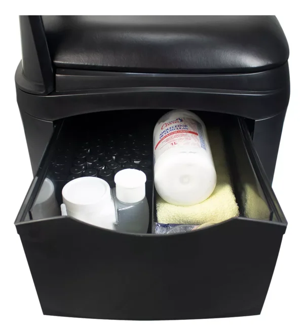 Cadeira Cirandinha Para Manicure Pedicure Preta Com Gaveta E Mesa Completa Carrinho Ciranda Com Rodinhas - Santa Clara - Image 4
