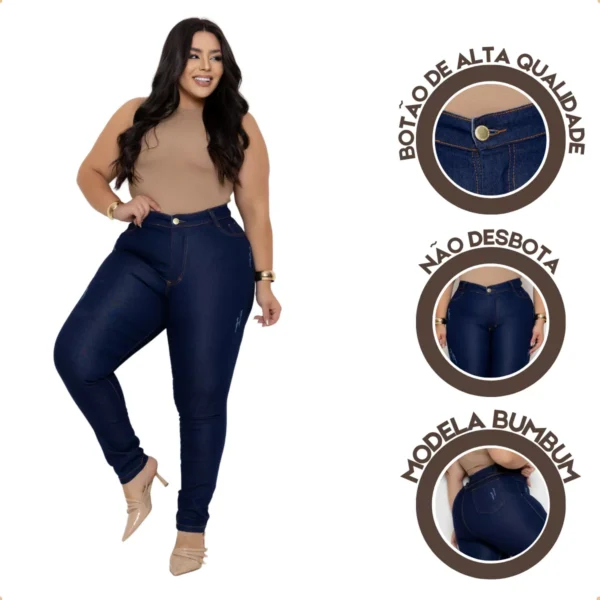 Calça Jeans Plus Size Cintura Alta Elastano Lycra Modeladora - Image 5
