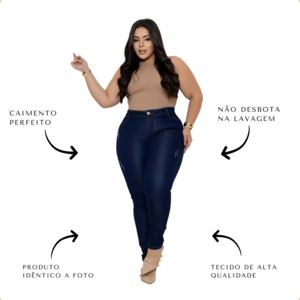 Calça Jeans Plus Size Cintura Alta Elastano Lycra Modeladora - Image 3