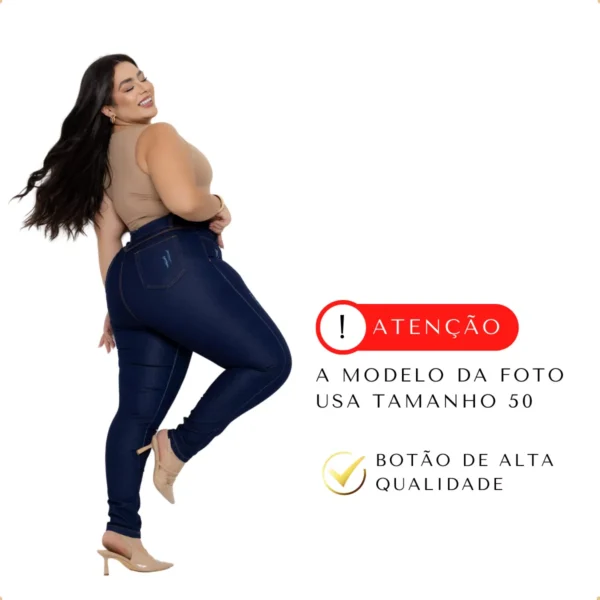 Calça Jeans Plus Size Cintura Alta Elastano Lycra Modeladora - Image 4