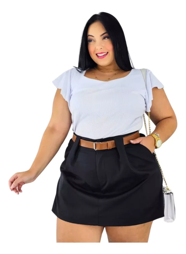 Kit 2 Short Saia Plus Size Alfaiataria Com Cinto Casual - Image 2
