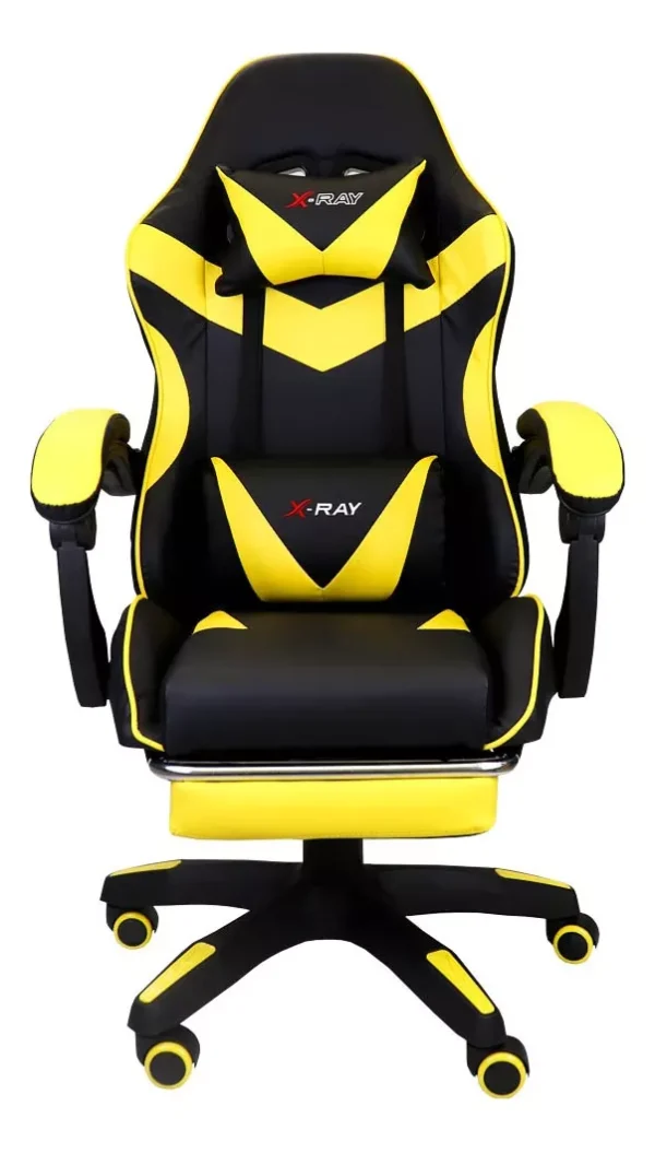 Cadeira Gamer Streamer Ergonomica Confortável Reclinável Cor Amarelo Material Do Estofamento Couro Sintético