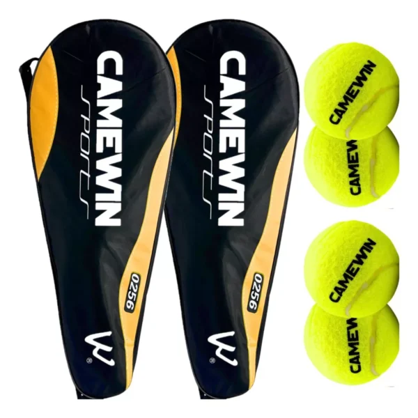 Kit 2 Raquete Tênis Quadra 2 Capas Protetora 4 Bolas Amarelo - Image 2