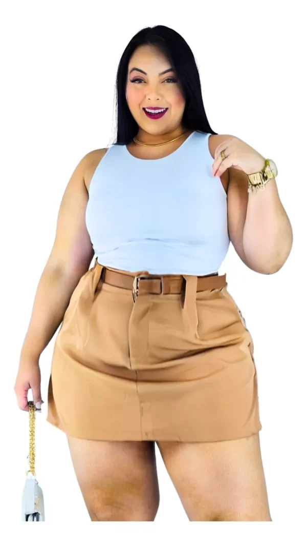 Kit 2 Short Saia Plus Size Alfaiataria Com Cinto Casual - Image 3