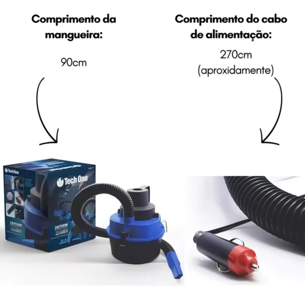 Tech One aspirador de pó automotivo Vacuum Cleaner 12V 90W cor azul - Image 9