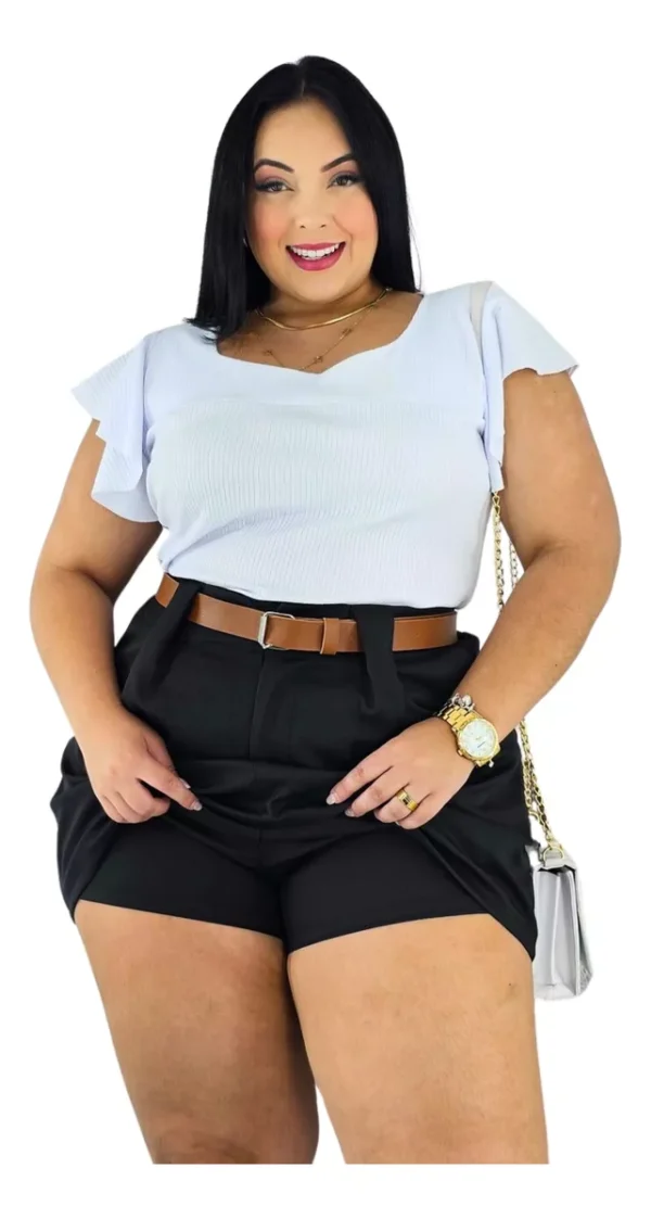 Kit 2 Short Saia Plus Size Alfaiataria Com Cinto Casual - Image 5