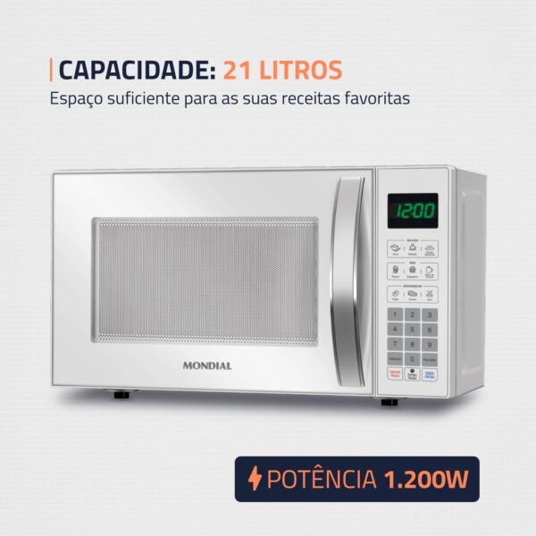 Micro-Ondas, Mondial, Branco, 1200W, 110V - MO-01-21-W