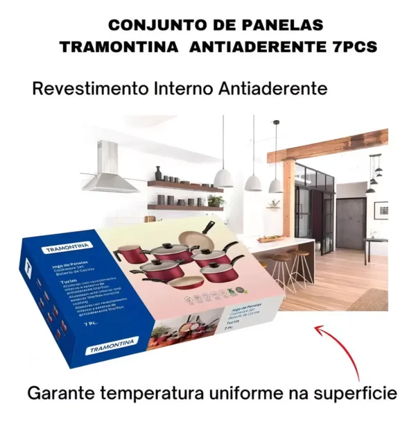 Jogo de Panelas Tramontina Turim 7 Peças em Alumínio com Revestimento Antiaderente Vermelho - Image 4