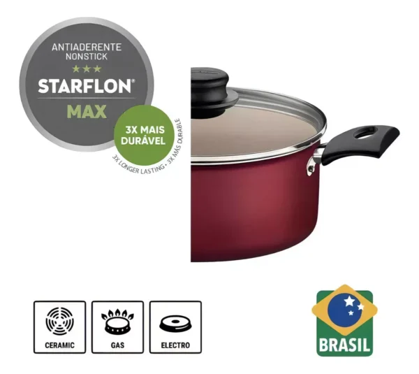 Jogo de Panelas Tramontina Turim 7 Peças em Alumínio com Revestimento Antiaderente Vermelho - Image 3